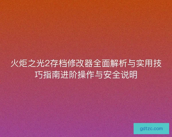 火炬之光2存档修改器全面解析与实用技巧指南进阶操作与安全说明